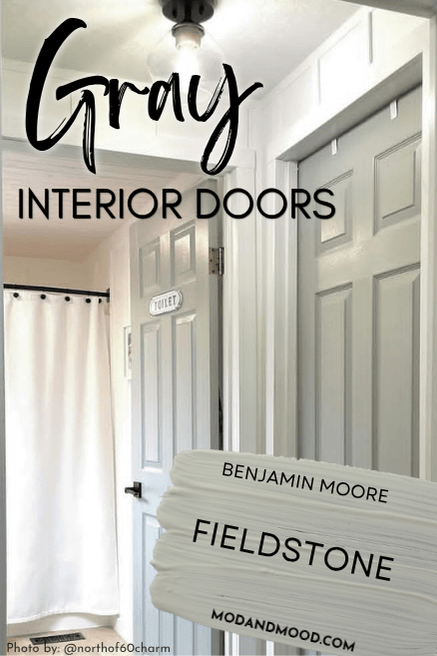 Benjamin Moore Fieldstone on interior doors with white walls.