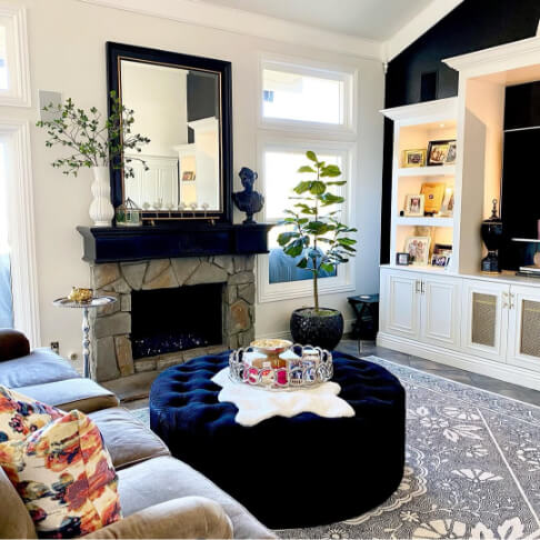 Greek Villa in a living room where it looks more gray than typical.