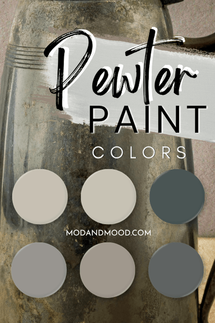 Pewter paint colors dotted over a background of a tarnished pewter teapot