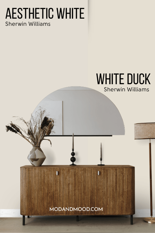 Sherwin Williams Aesthetic White on half of a wall and white duck on the other half