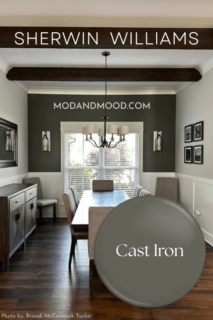 Sherwin Williams Cast Iron on an accent wall in a dining room