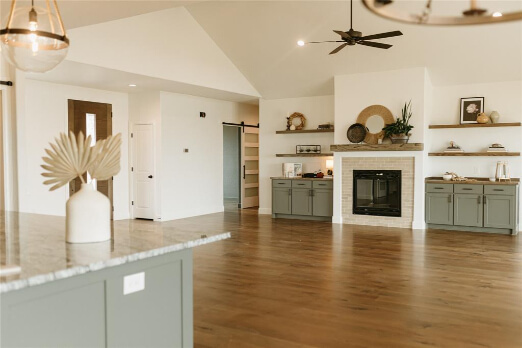 Sherwin Williams Cast Iron on an island and on living room cabinets