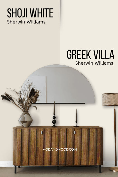 Sherwin Williams Shoji White on half of a wall and greek Villa on the other half