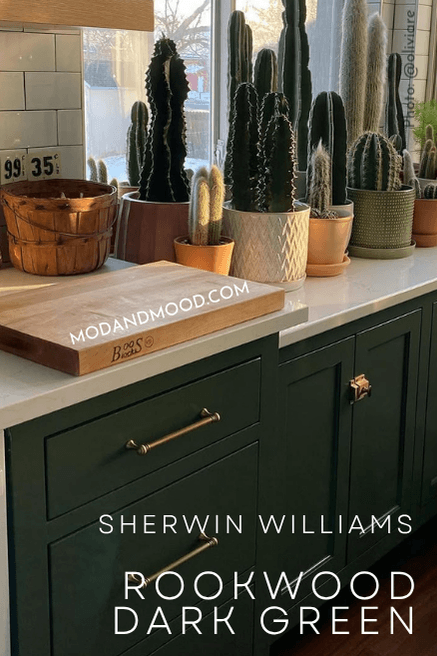 Sherwin williams Rookwood Dark green on kitchen cabinets