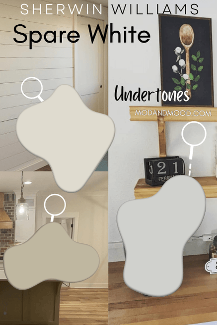 Sherwin Williams Spare White on walls with different undertones zoomed in.