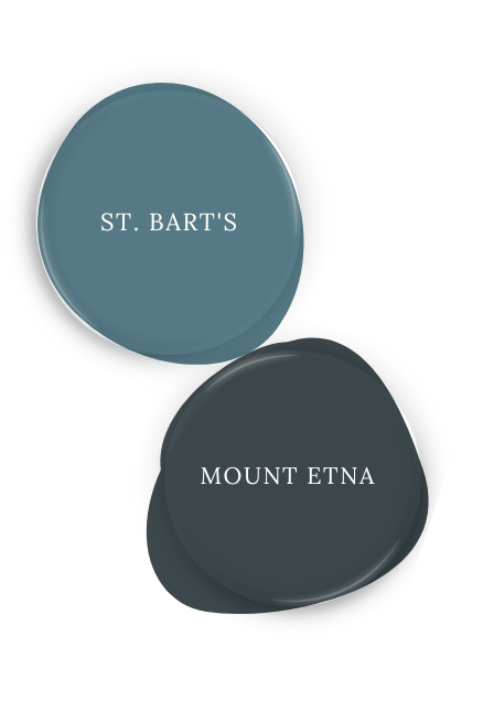 Paint dot of Sherwin Williams St. Bart's beside the same of coordinating color Mount Etna