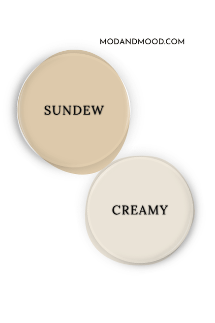 Sherwin Williams Sundew and coordinating white Creamy swatched beside each other