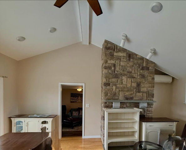 Benjamin Moore Brandy Cream on living room walls where it looks like Maison Blanche.