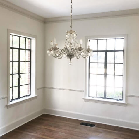 Benjamin Moore Dove Wing with Wind's Breath trim.