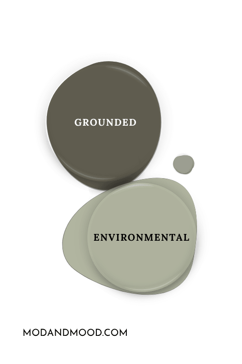 Behr Grounded swatched as a paint dot beside the same of Environmental