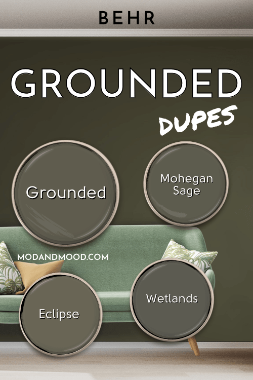 Behr Grounded swatched with dupes Mohegan Sage, Eclipse, and Wetlands.
