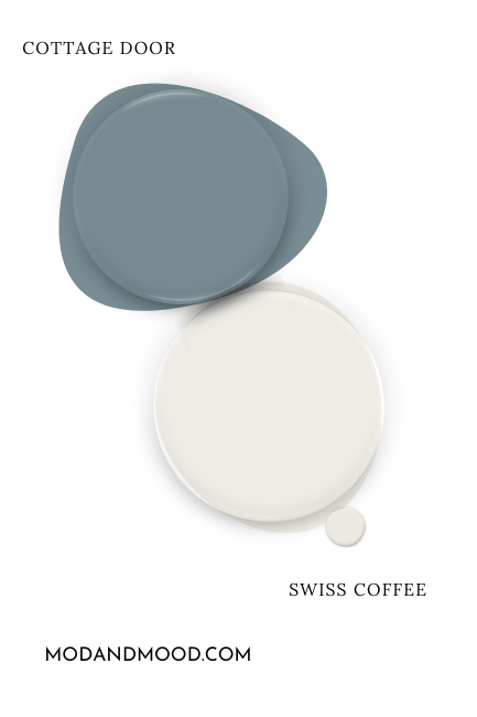 Paint dot of Swiss Coffee with the same of Valspar Cottage Door