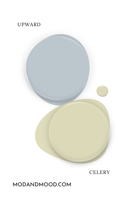 Sherwin Williams Upward swatched as a paint dot beside the same of Celery
