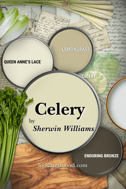 Sherwin williams Celery with Enduring Bronze, Lemongrass, and Queen anne's lace.