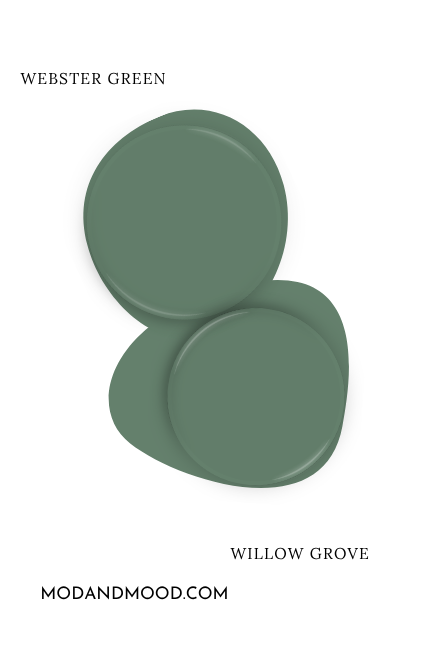 Swatch of Benjamin moore Webster Green with Willow Grove. The same color by two different names.